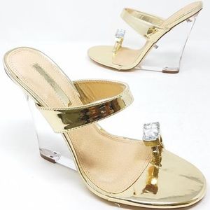 New Gold strap clear wedge sandal